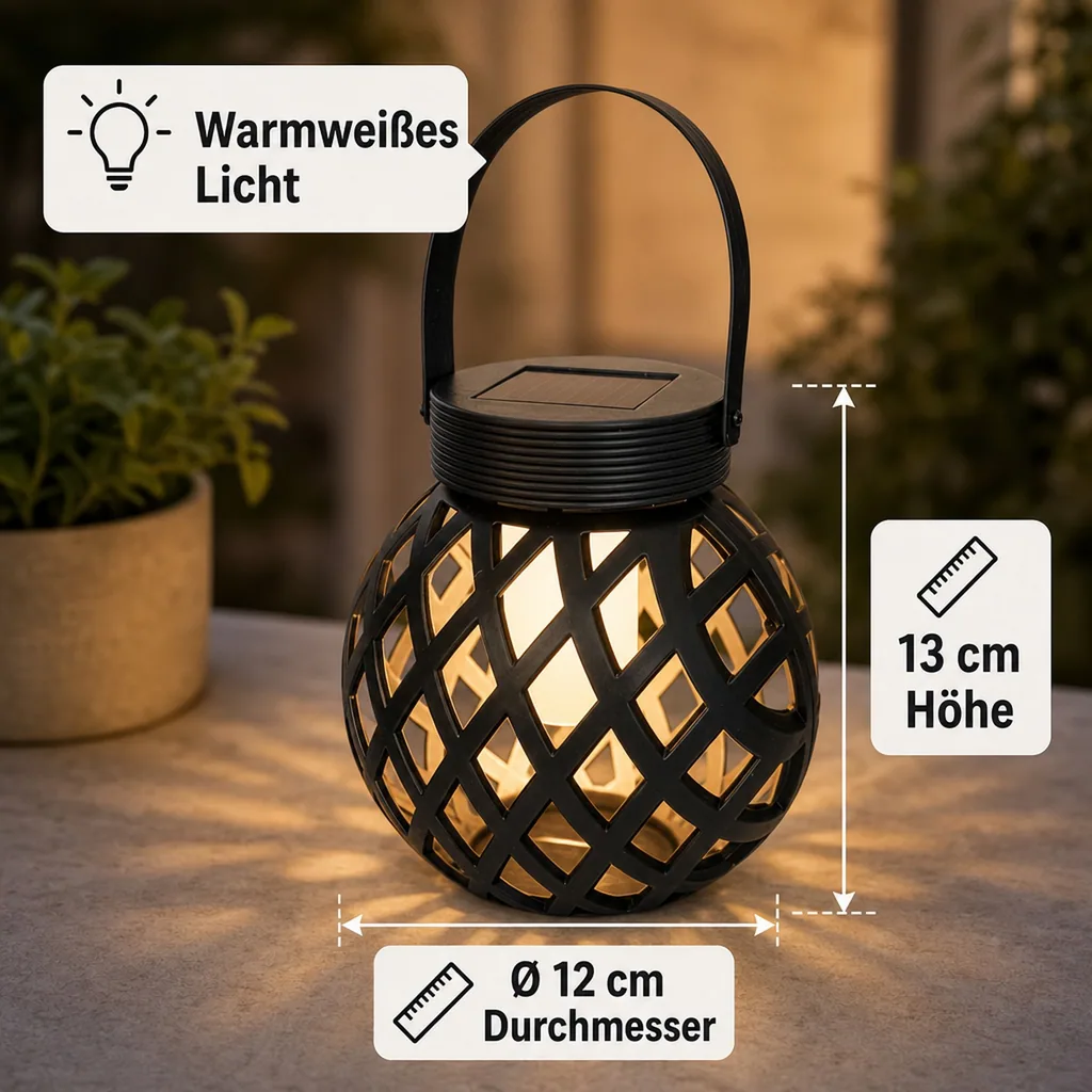Solar LED Tischlaterne, Raute mit Flammeneffekt
