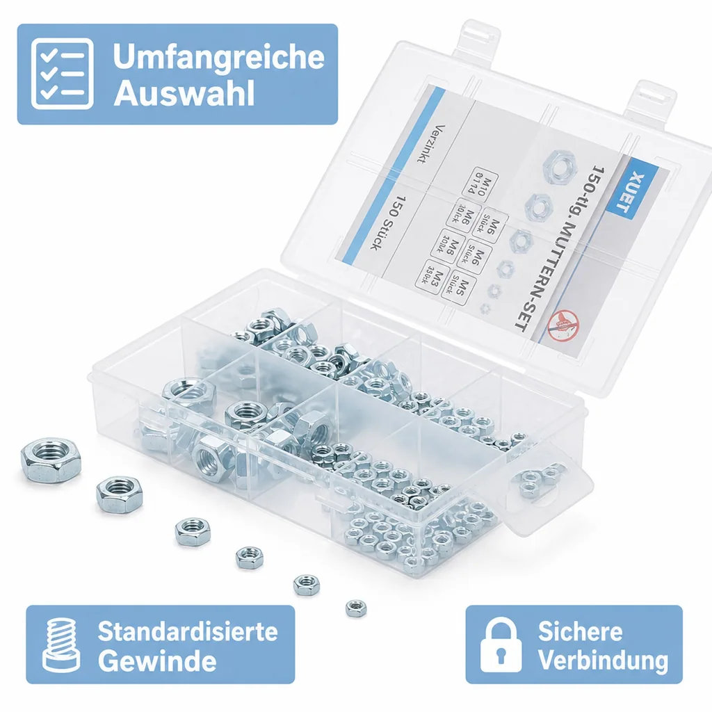 Muttern-Sortiment, M 3 - M 10, 150-tlg.