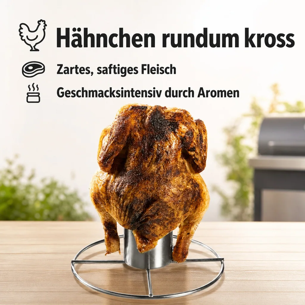 Grill-Hähnchenhalter mit Aromabehälter, Edelstahl