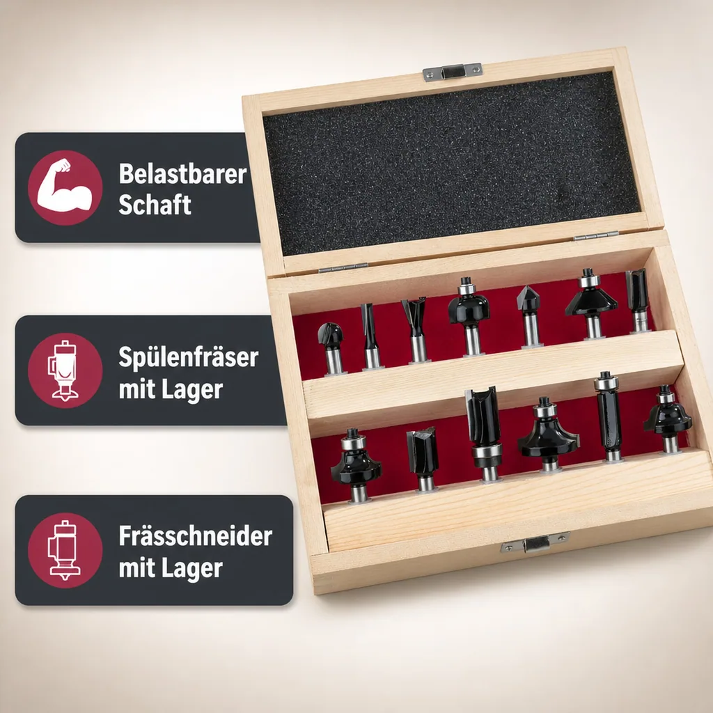 HM Fräsersatz 13-teilig (Oberfräsen), 8mm Schaft