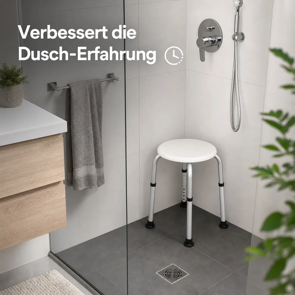 Dusch-Hocker, höhenverstellbar, Weiß/ Silberfarben