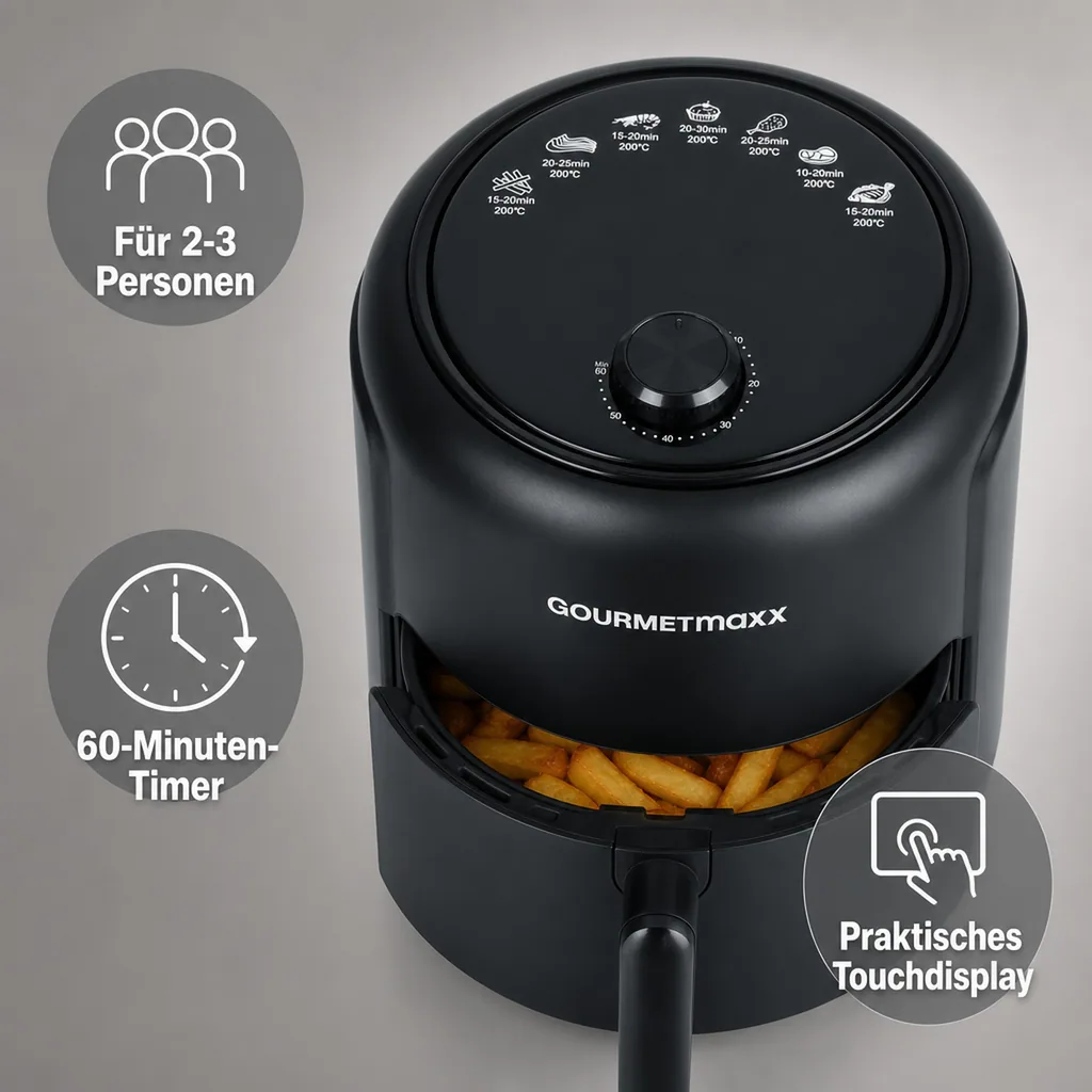 Heißluft-Fritteuse, 2,3 l, 1000 Watt, schwarz
