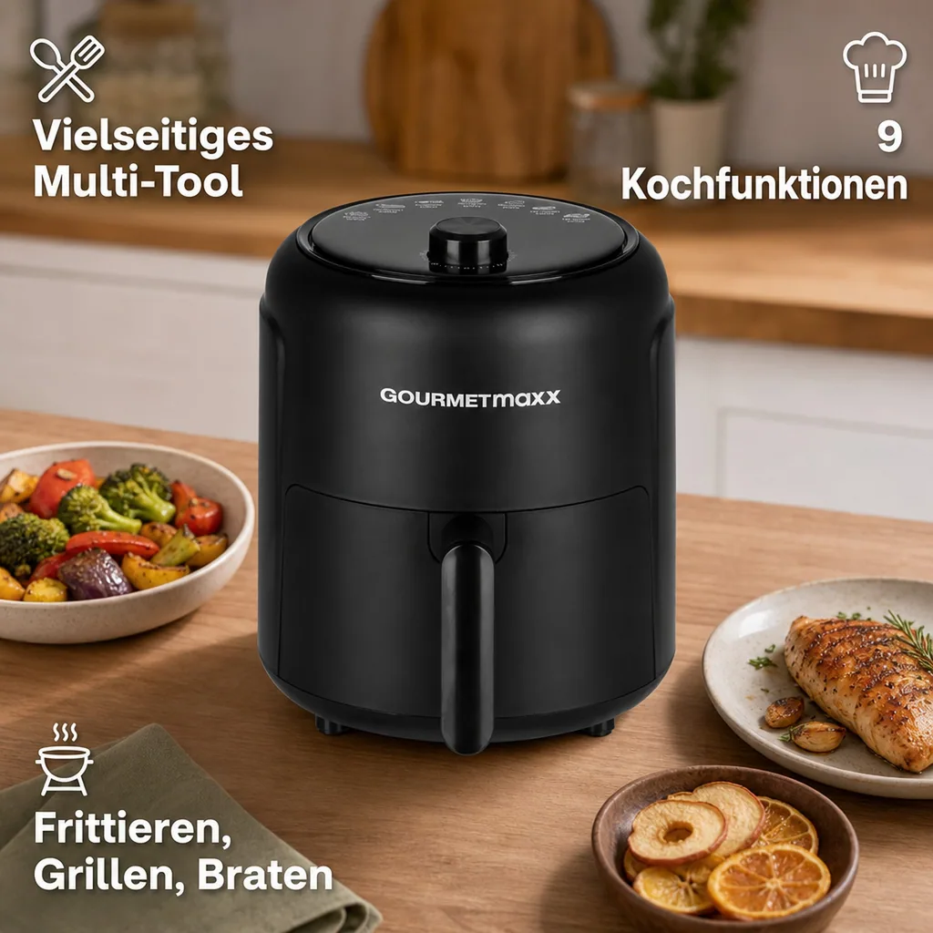 Heißluft-Fritteuse, 2,3 l, 1000 Watt, schwarz