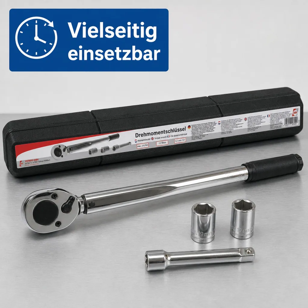 Drehmomentschlüssel mit Verlängerung und Nüssen 17/19 mm