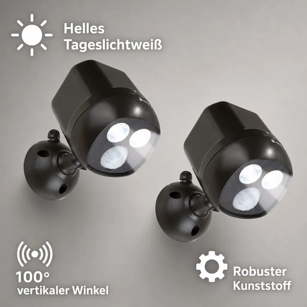 LED-Sicherheitsleuchte mit Funkkopplung, 2 Stück (Batterien nicht enthalten)