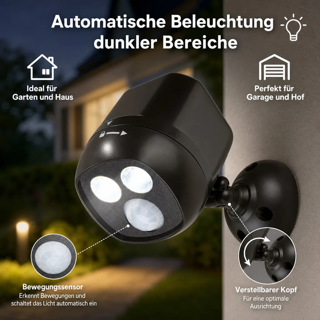 LED-Sicherheitsleuchte mit Funkkopplung, 2 Stück (Batterien nicht enthalten)