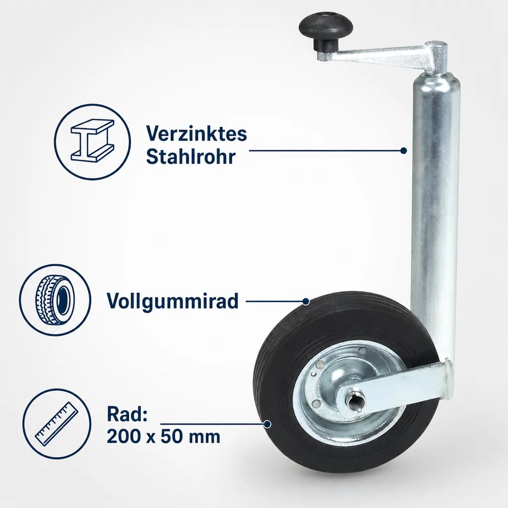 Anhänger-Stützrad, Vollgummi