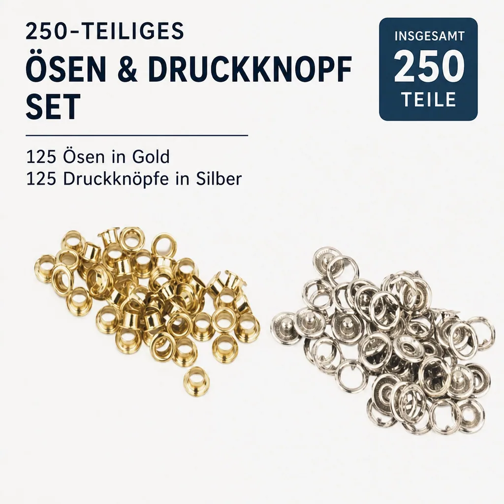 Ösen- und Druckknopf Set, 250-teilig