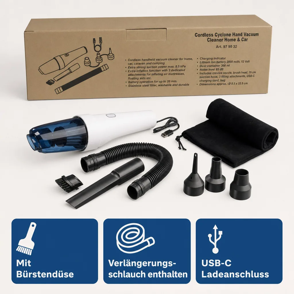 Akku Zyklon Handsauger Home & Car 12 Volt, 9-teilig