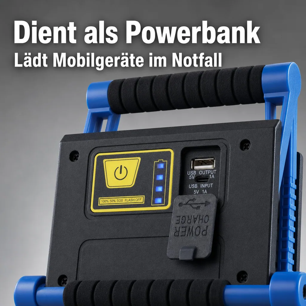 Faltbare LED Arbeitsleuchte, wiederaufladbar, 25 Watt