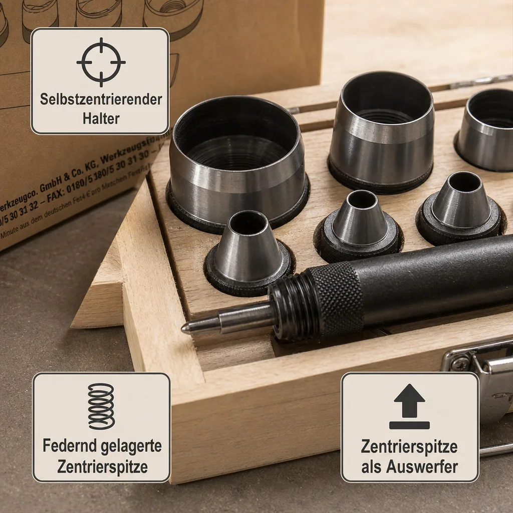 Locheisensatz in Holzbox, 10-teilig