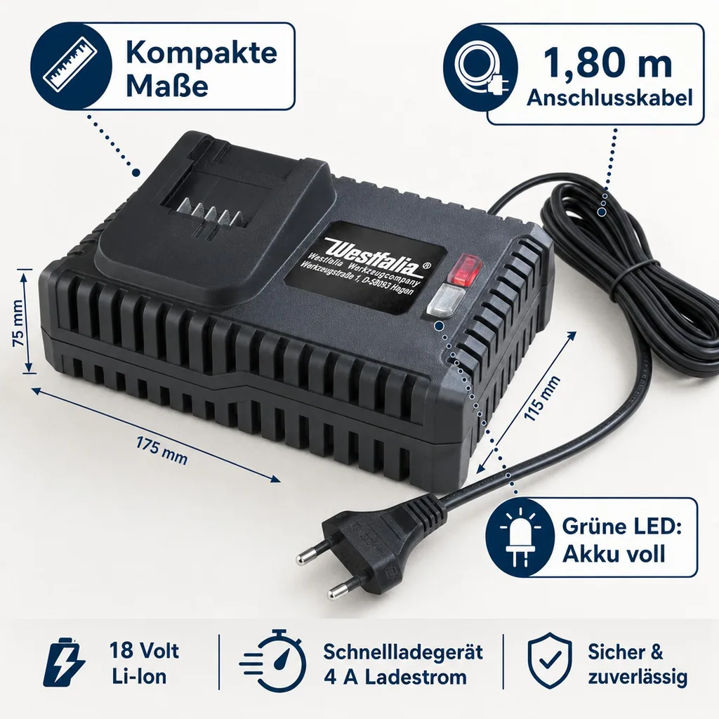 Li-Ion-Akku-Schnellladegerät 4 A, 18 Volt