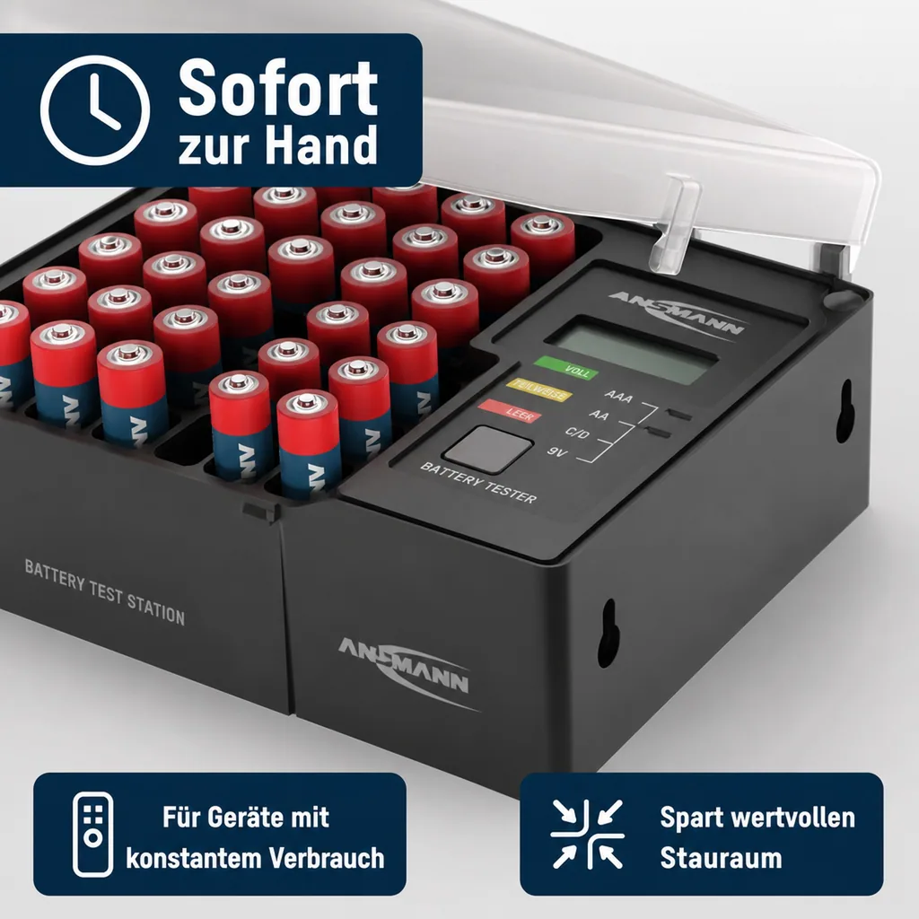 Aufbewahrungsbox für bis zu 56 Zellen, inklusive 52 Batterien