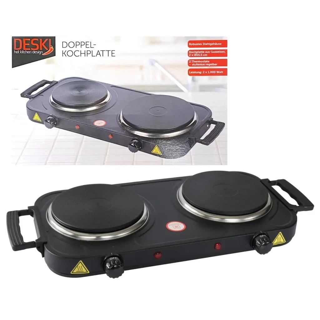 Doppelkochplatte 2000 Watt, schwarz