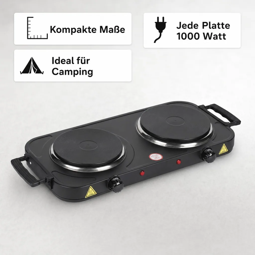 Doppelkochplatte 2000 Watt, schwarz