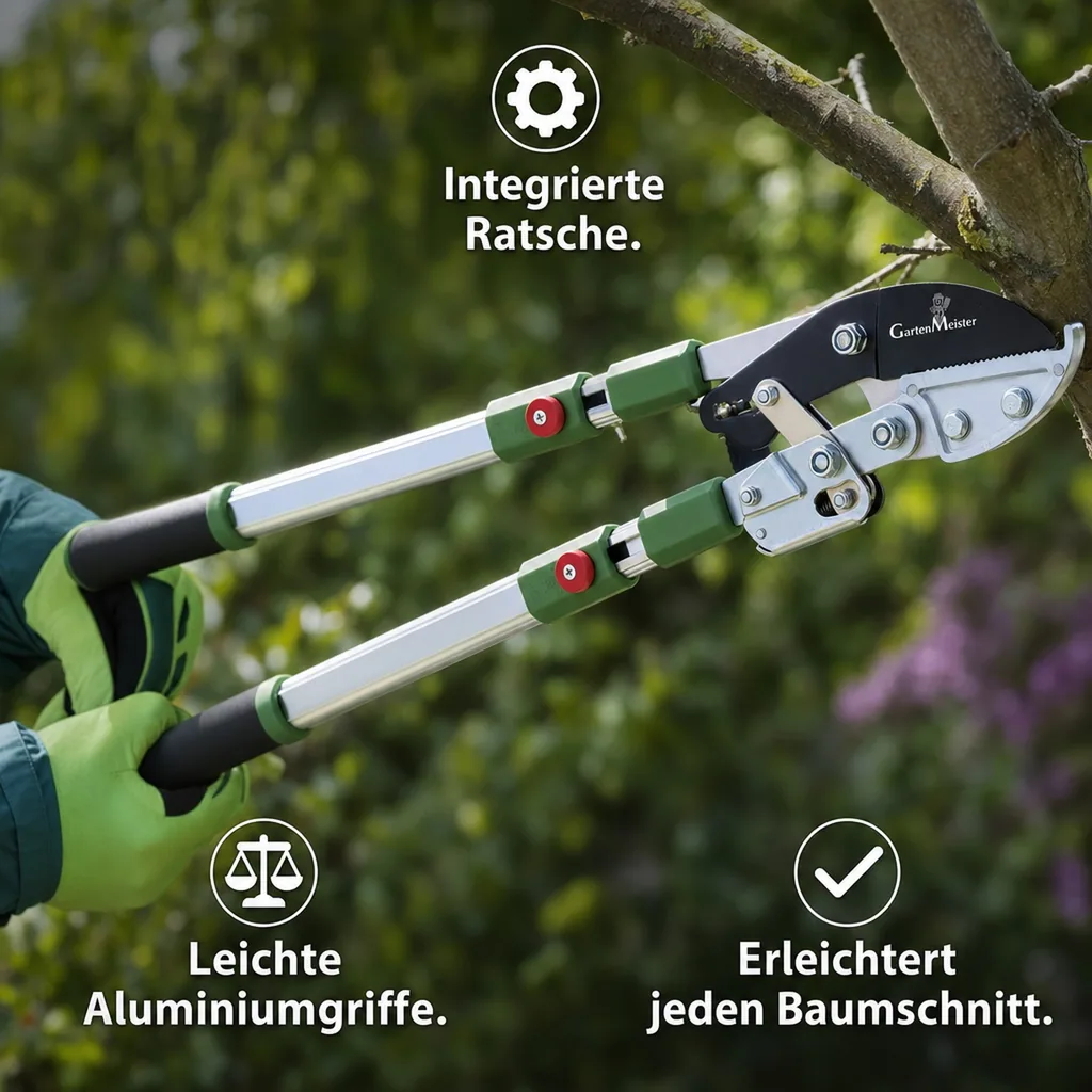 Amboss Astschere mit Ratsche und Teleskopgriff