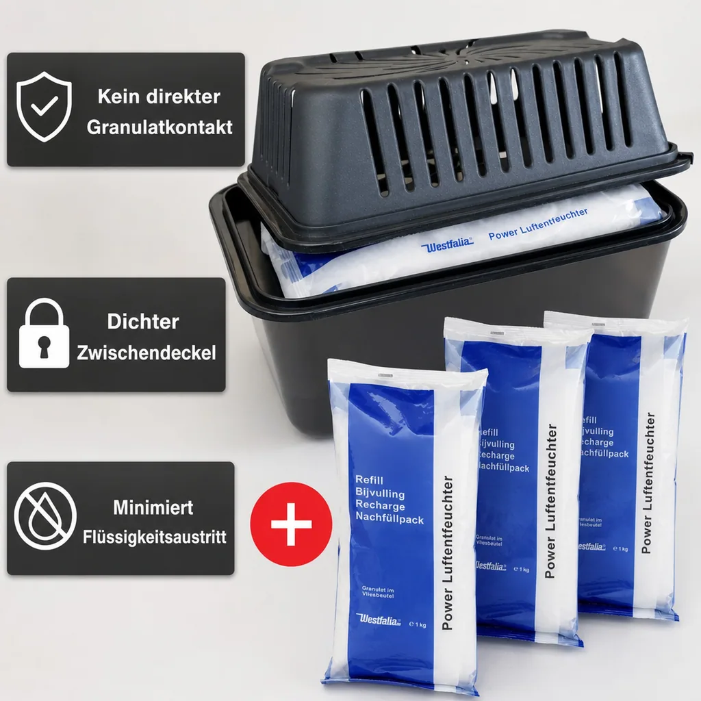 Raumentfeuchter MEGA BOX inkl. 3 x 1 kg Luftentfeuchter Granulat im Vliesbeutel
