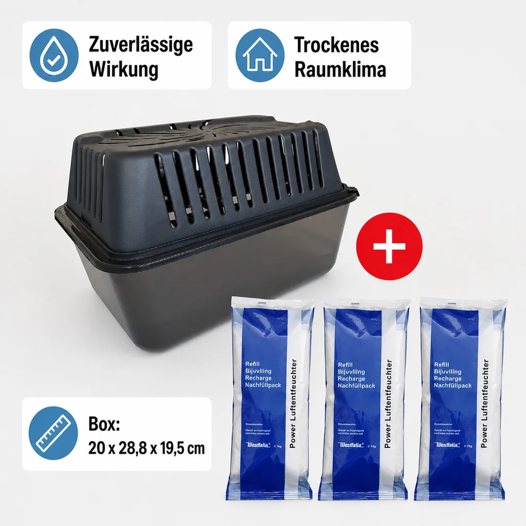 Raumentfeuchter MEGA BOX inkl. 3 x 1 kg Luftentfeuchter Granulat im Vliesbeutel