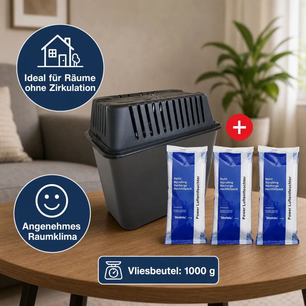Raumentfeuchter MEGA BOX inkl. 3 x 1 kg Luftentfeuchter Granulat im Vliesbeutel