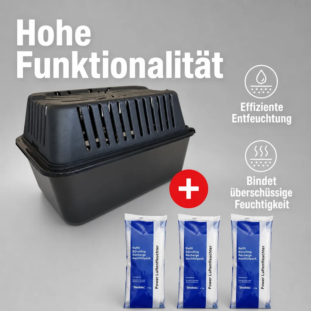 Raumentfeuchter MEGA BOX inkl. 3 x 1 kg Luftentfeuchter Granulat im Vliesbeutel