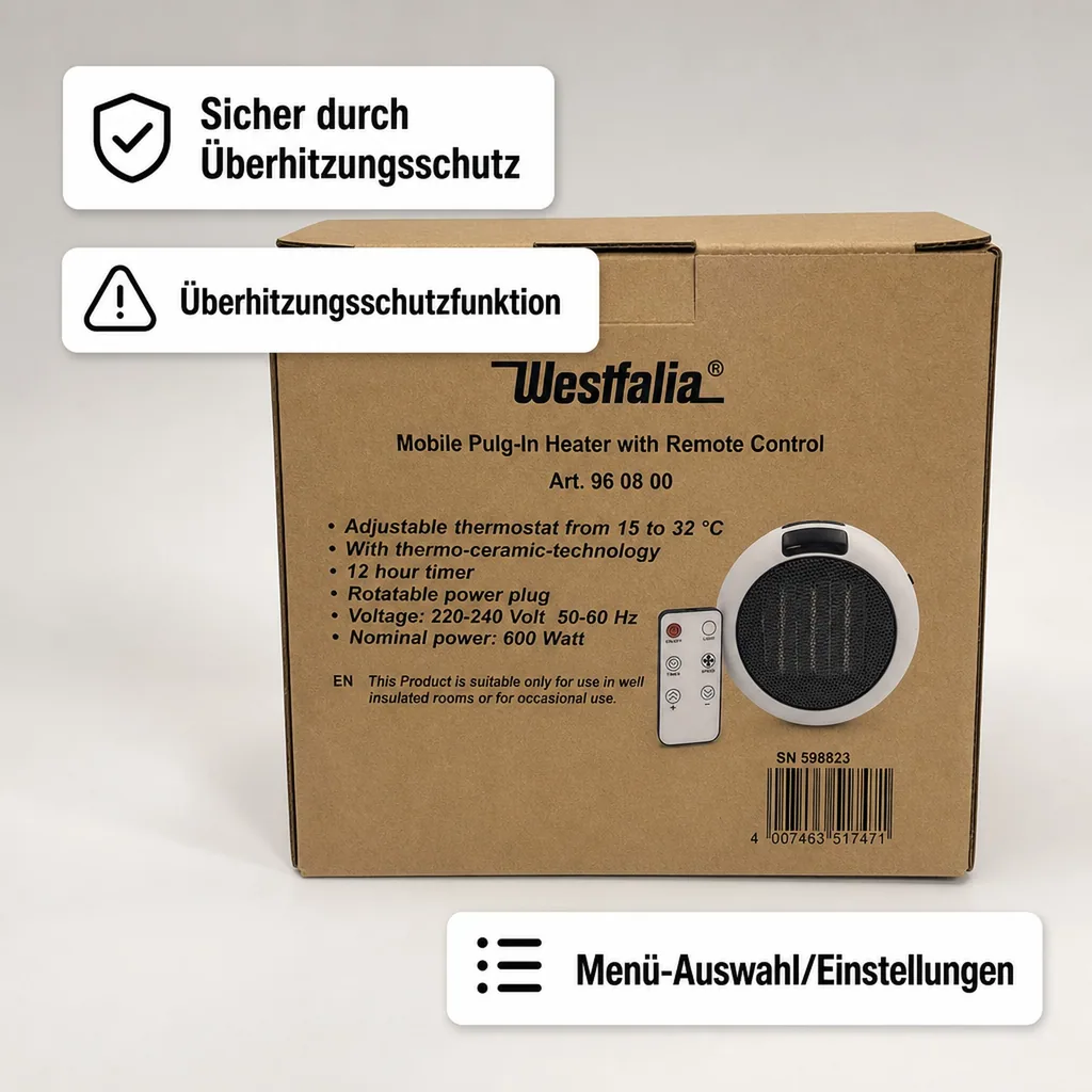 Steckdosenheizer mit Fernbedienung