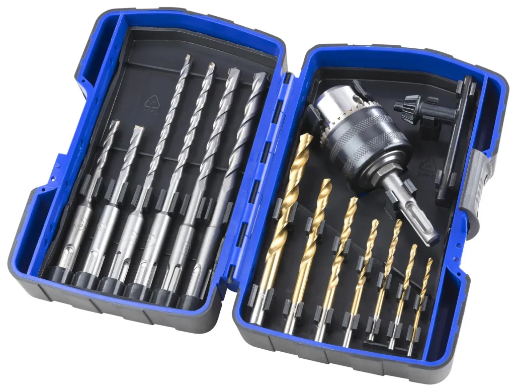 Rundschaft & SDS Bohrer Set inklusive Bohrfutter 15-teilig