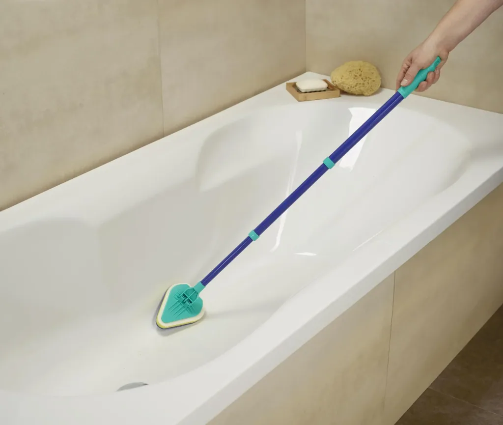 Bad-Wischer, Wischmopp mit Schwammbürste & Teleskopstiel, spezielle Wischform, ausziehbar 45-90 cm