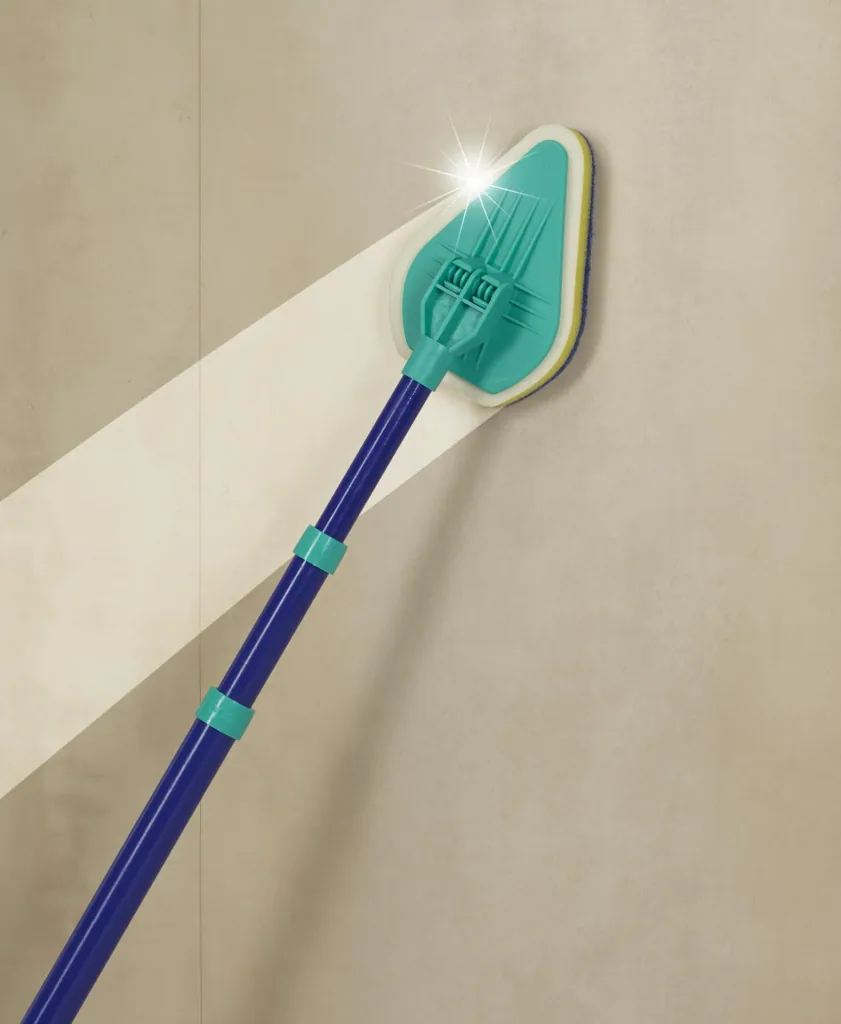 Bad-Wischer, Wischmopp mit Schwammbürste & Teleskopstiel, spezielle Wischform, ausziehbar 45-90 cm