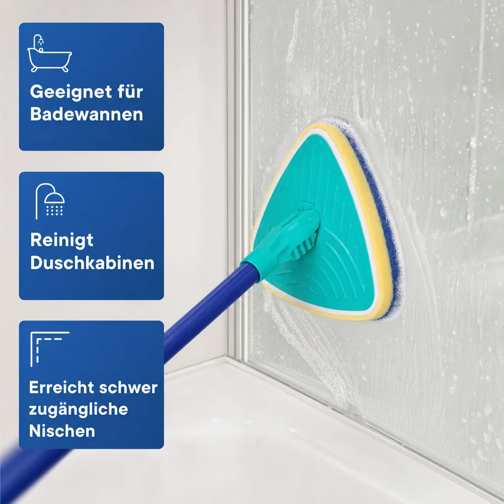 Bad-Wischer, Wischmopp mit Schwammbürste & Teleskopstiel, spezielle Wischform, ausziehbar 45-90 cm