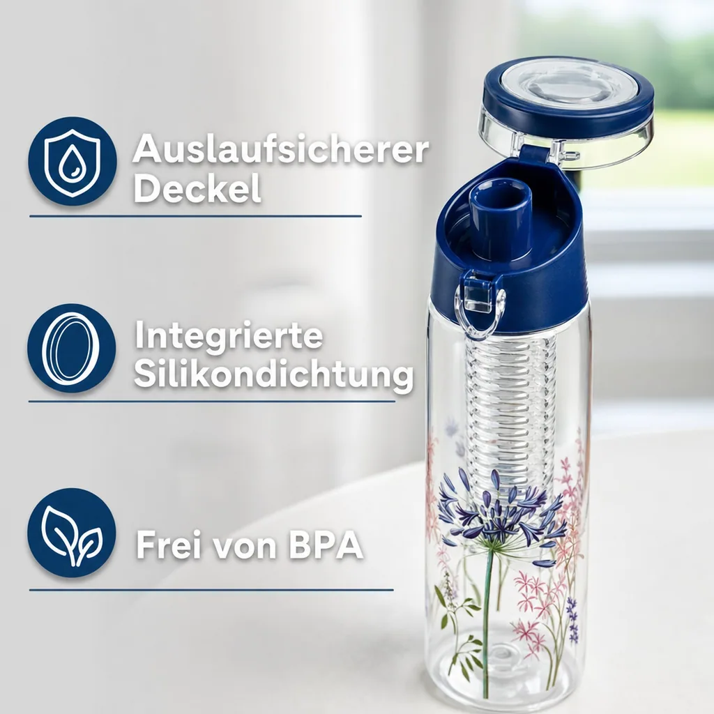 Trinkflasche mit Fruchteinsatz (Farbe: blau)