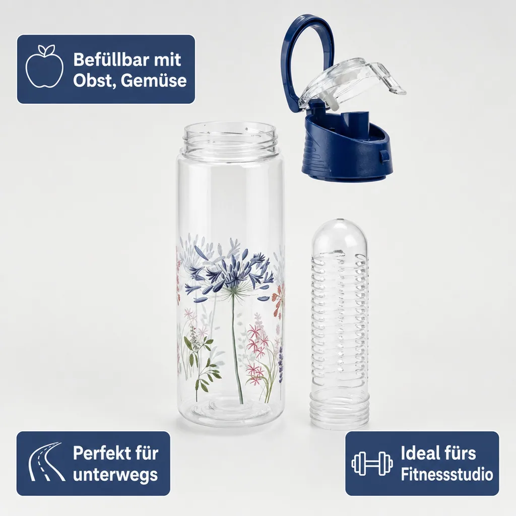 Trinkflasche mit Fruchteinsatz (Farbe: blau)