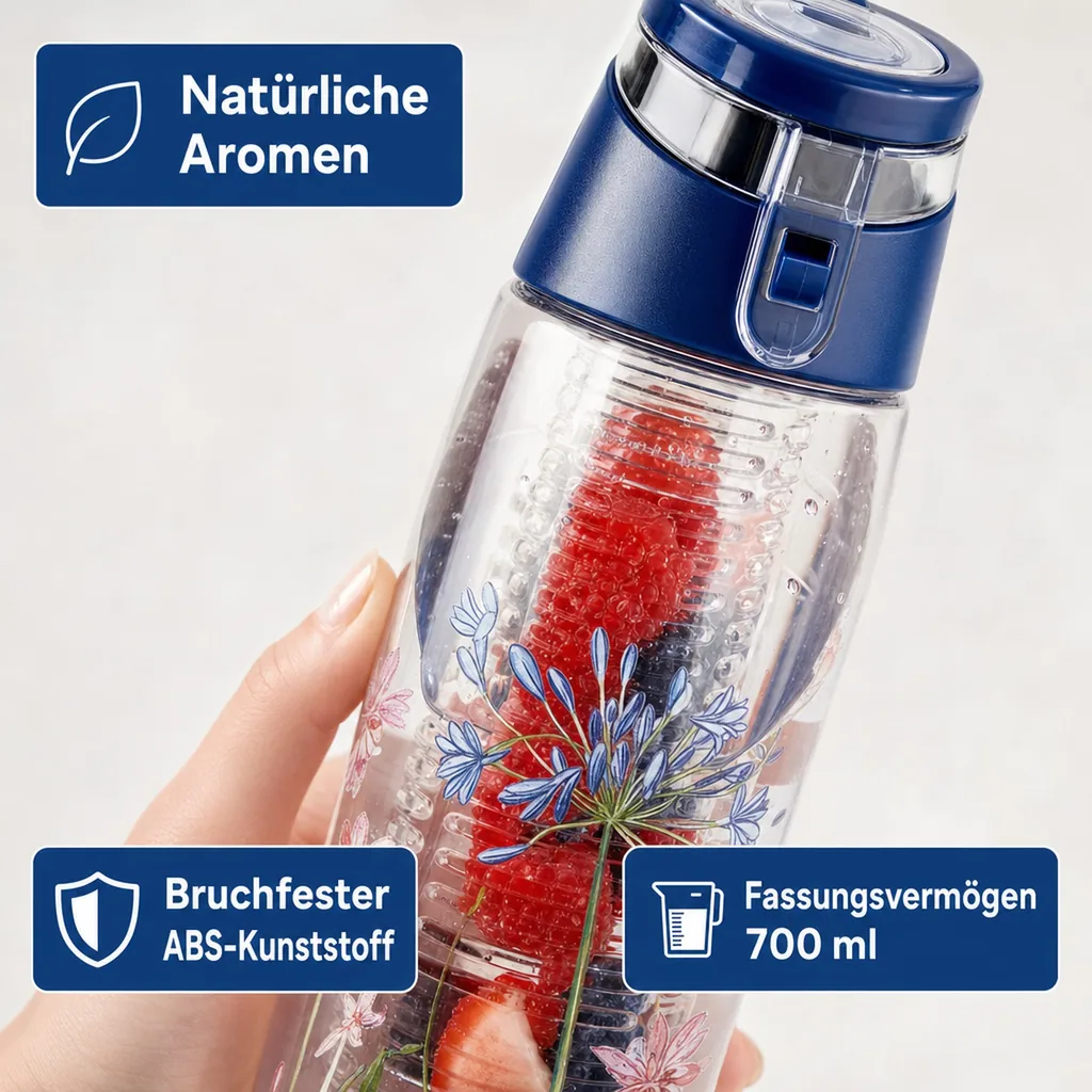 Trinkflasche mit Fruchteinsatz (Farbe: blau)