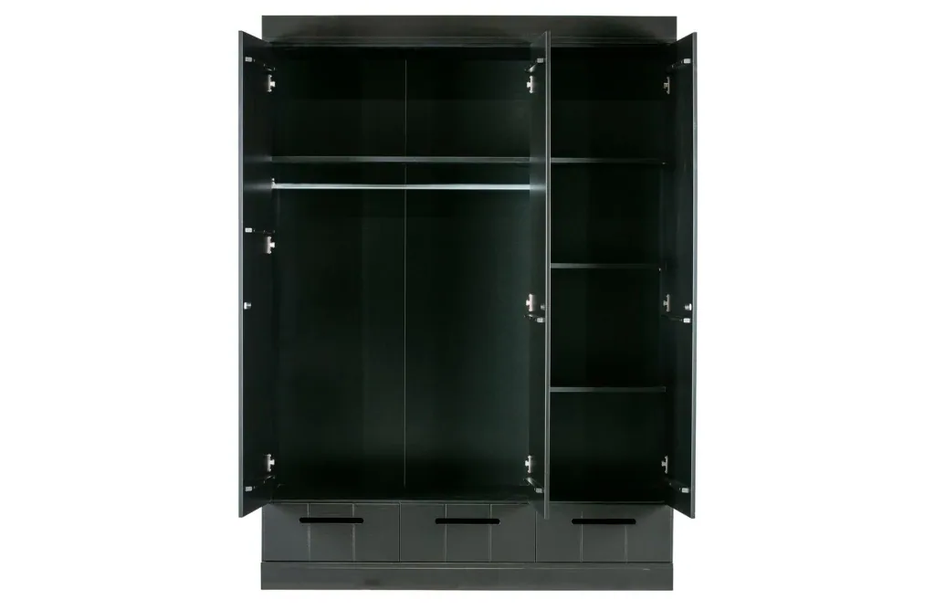 WOOOD - Schrank Connect, 3-türig, mit 3 Schubladen, Kiefer, 195x140x53 cm, Farbe: schwarz