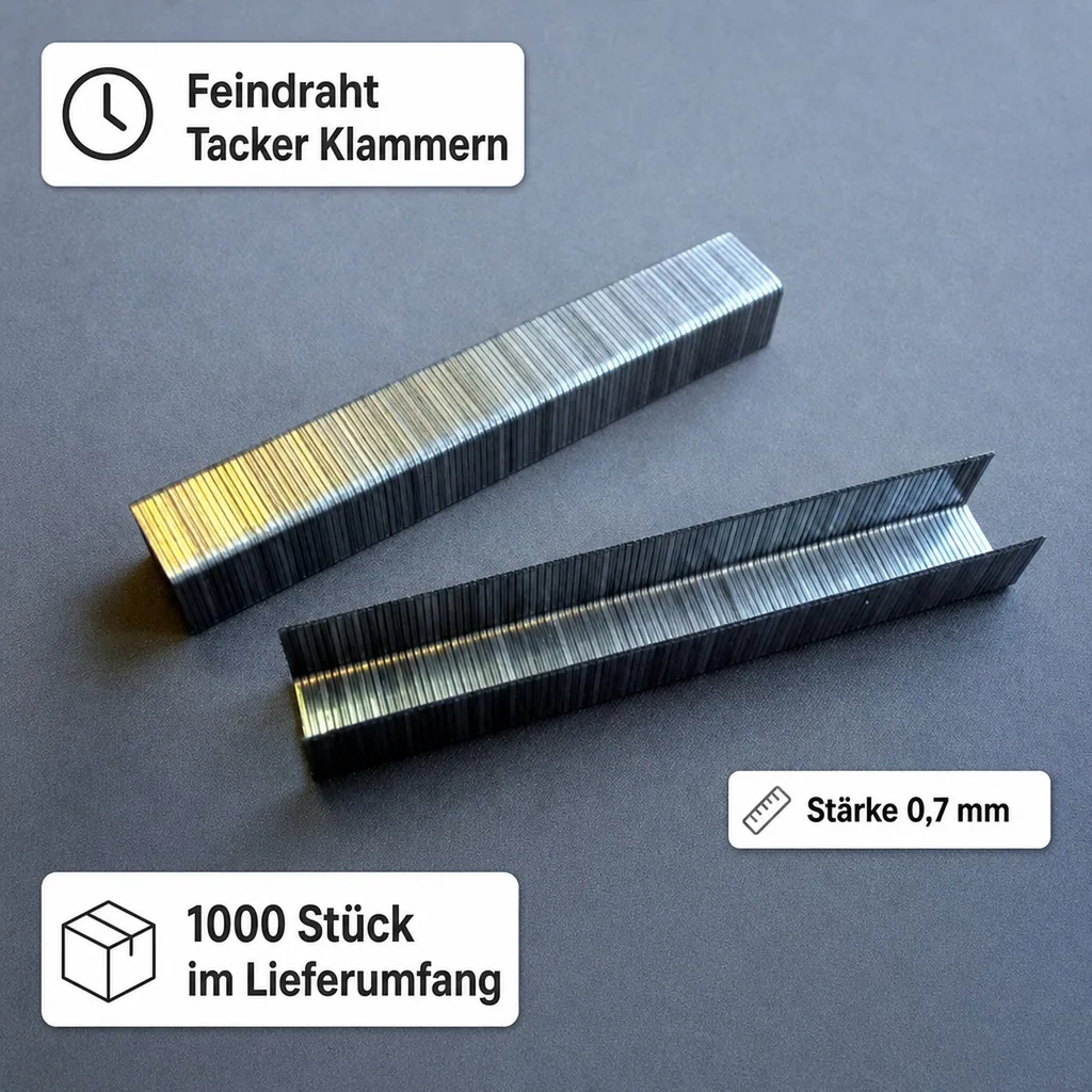 8 mm Feindraht Tacker Klammern, 1000 Stück, Stärke 0,7 mm