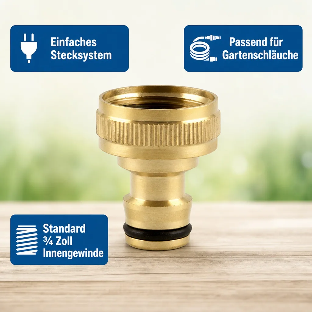 Hahnanschluss mit Stecker aus Messing, Stecksystem, ¾“ Innengewinde