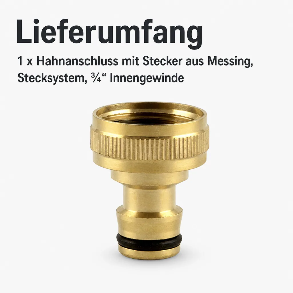 Hahnanschluss mit Stecker aus Messing, Stecksystem, ¾“ Innengewinde