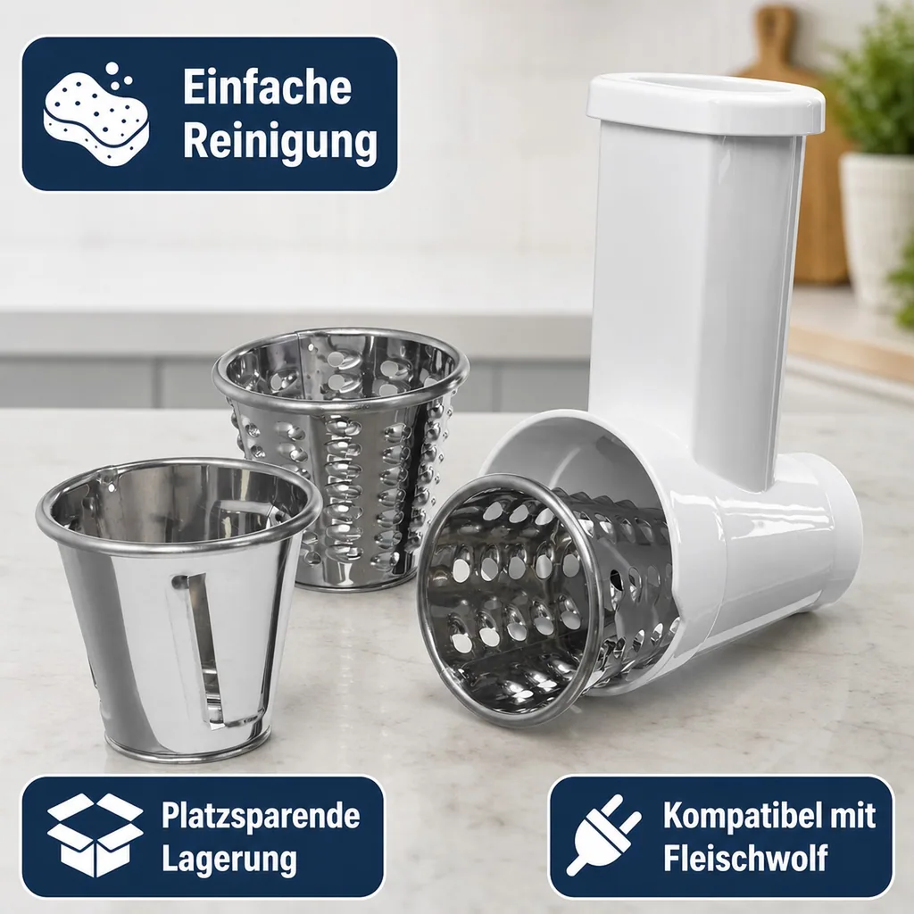 Gemüse-Schneidaufsatz für Edelstahl-Fleischwolf (860274) 5-teilig - Multi-Schneidvorsatz