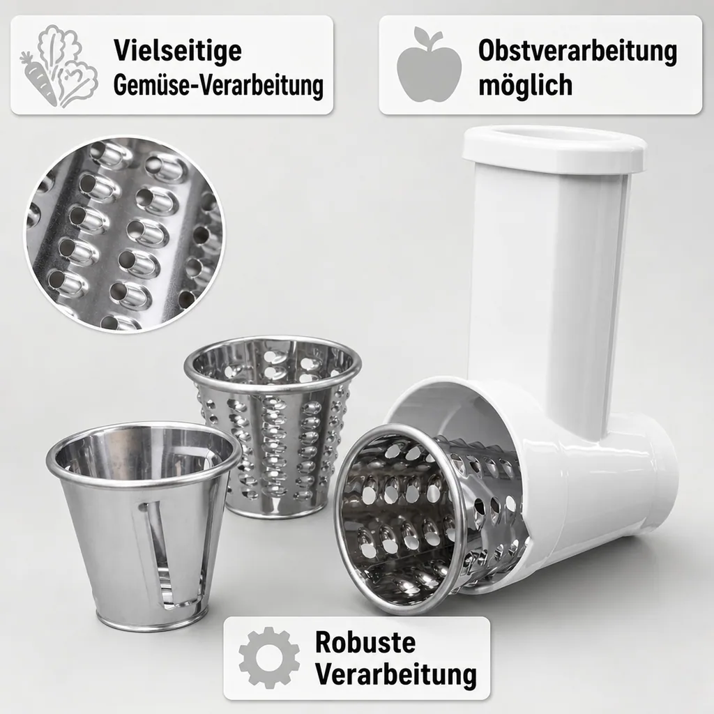 Gemüse-Schneidaufsatz für Edelstahl-Fleischwolf (860274) 5-teilig - Multi-Schneidvorsatz