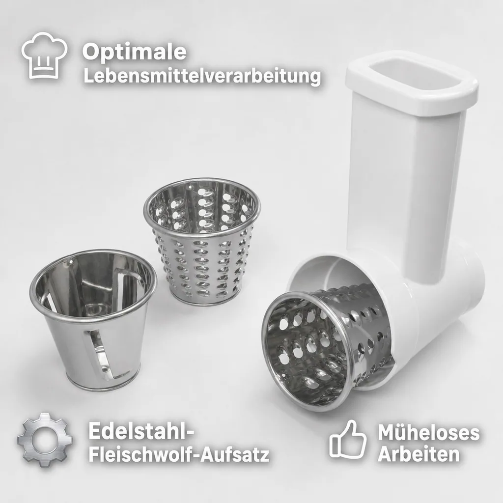 Gemüse-Schneidaufsatz für Edelstahl-Fleischwolf (860274) 5-teilig - Multi-Schneidvorsatz