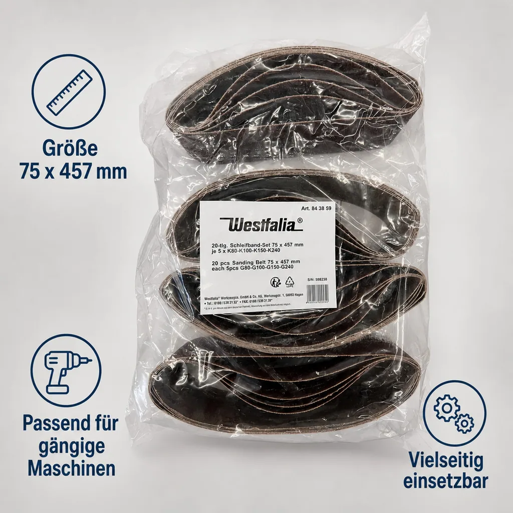 Schleifband-Set 75 x 457 mm, 20-teilig