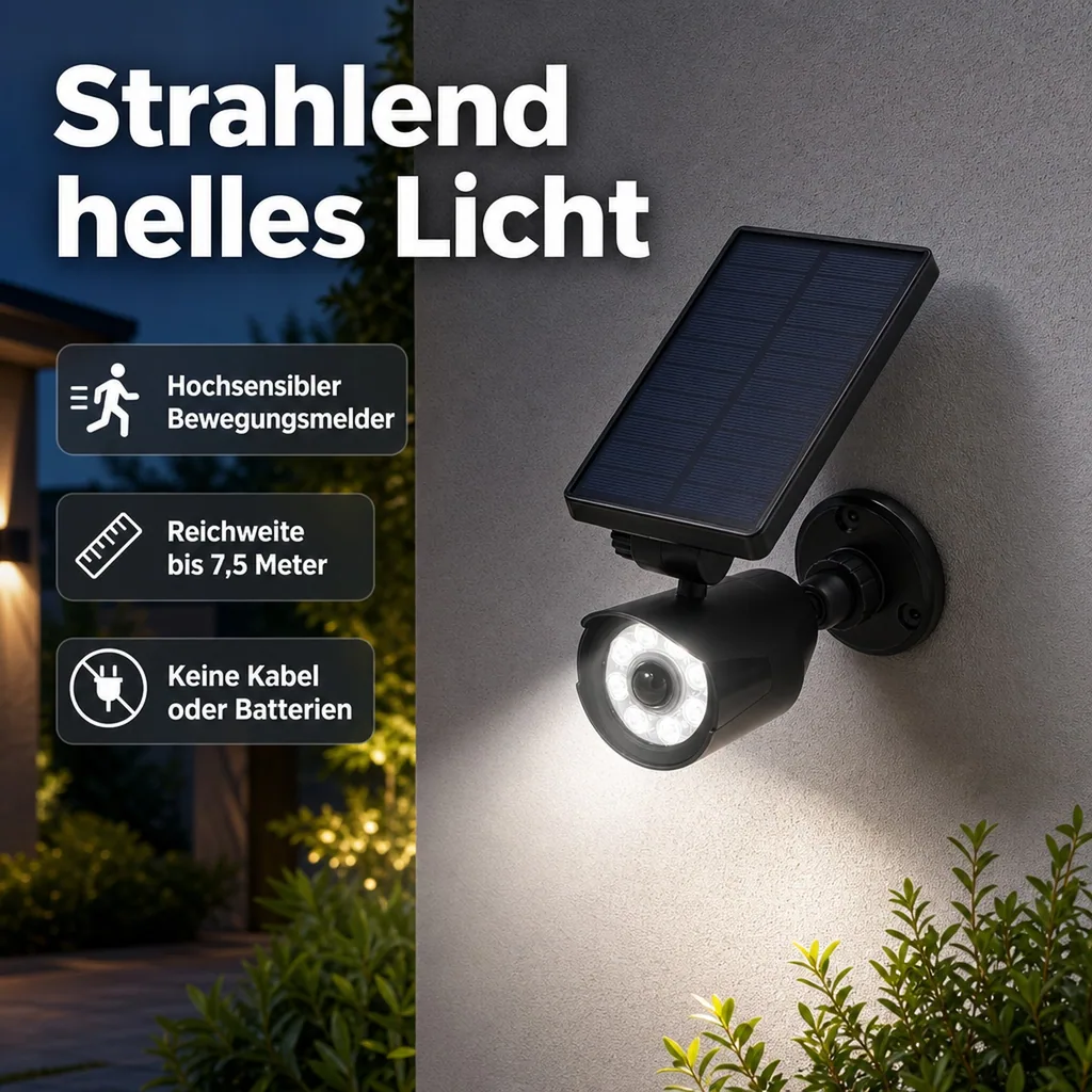 Solar Außenleuchte mit Bewegungsmelder und Dämmerungssensor