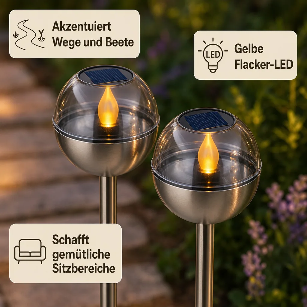 2in1 Solar Flacker Leuchten, amber, 2er Set
