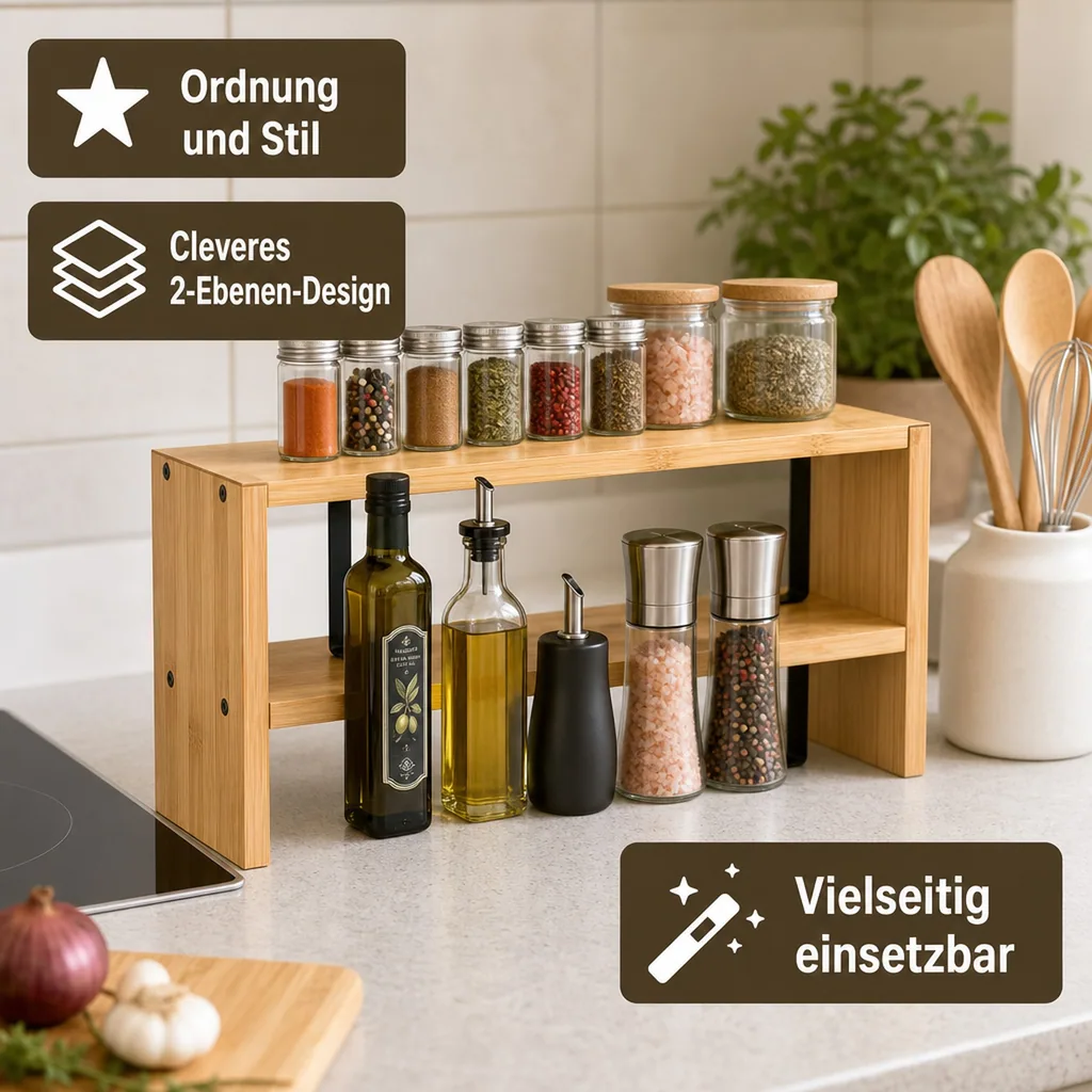 Küchenablage aus Bambus, 2-stufig