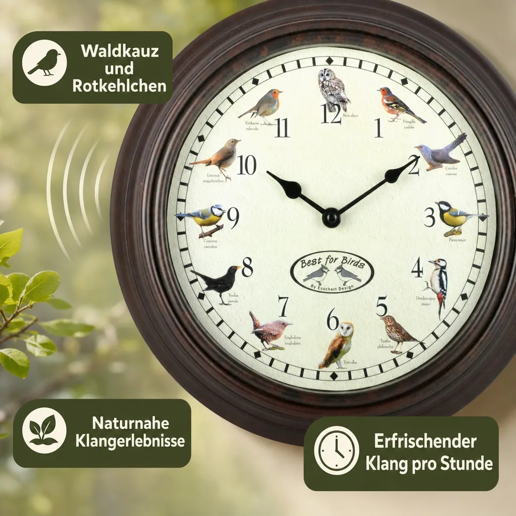 Uhr mit Vogelgezwitscher