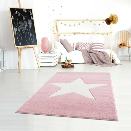 Livone Kinderteppich Stern weiss auf rosa, Teppichgrösse: 160 x 230 cm