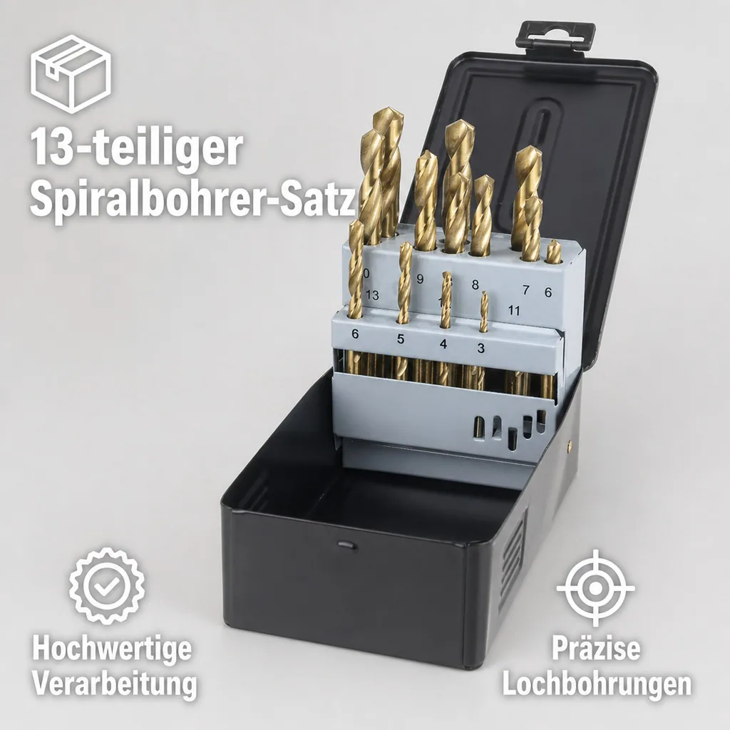 HSS-Spiralbohrer Satz, Titan beschichtet, 13-teilig