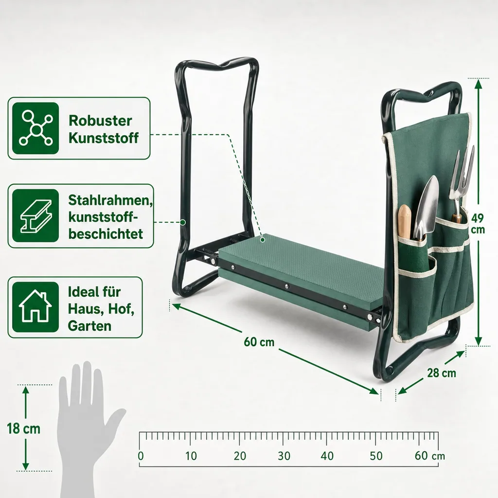 Sitz- und Kniebank 2 in 1 XXL, belastbar bis 150 kg, inklusive Werkzeugtasche