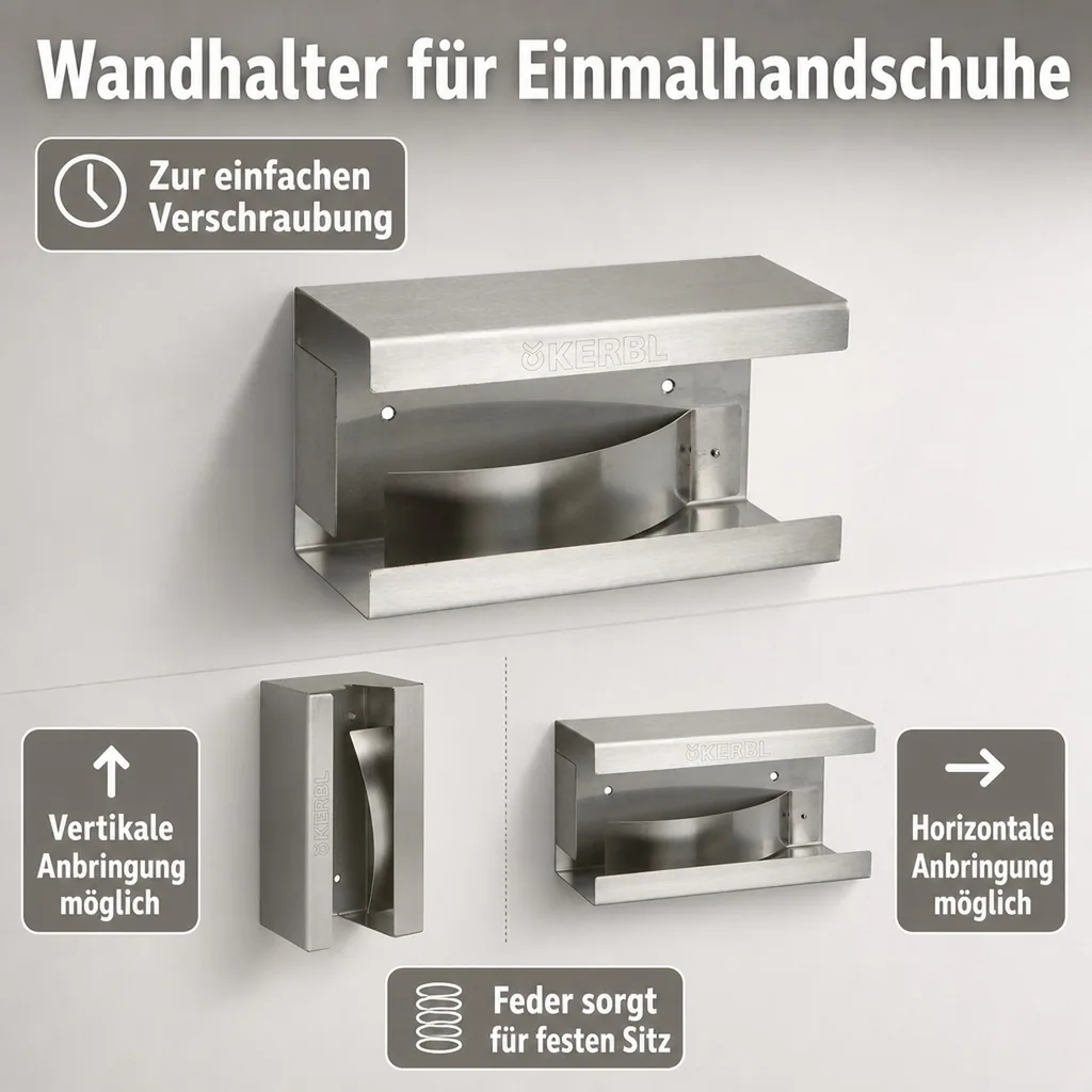 Wandhalter für Einmalhandschuhe aus Edelstahl, mit Feder
