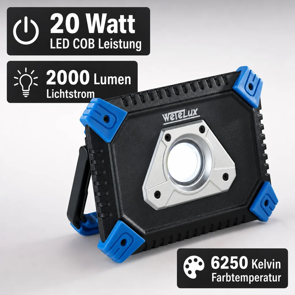 LED Akku Fluter 20 Watt COB mit Powerbank