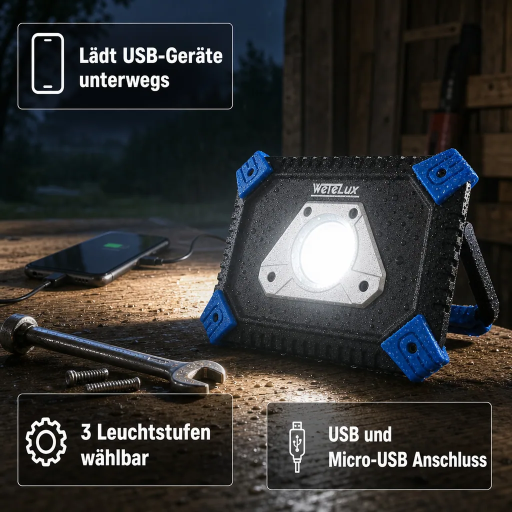 LED Akku Fluter 20 Watt COB mit Powerbank